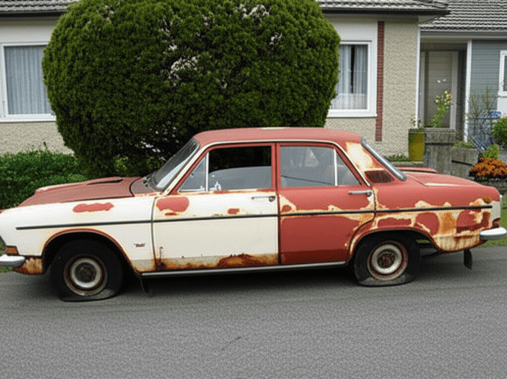 Old worn out car ready to be scrapped