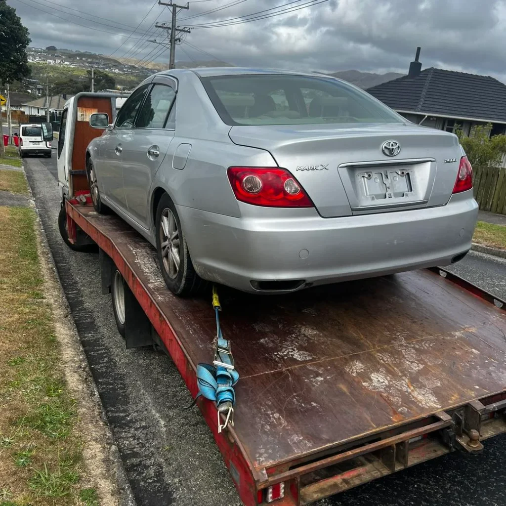 wrecked car towed by trentham wreckers