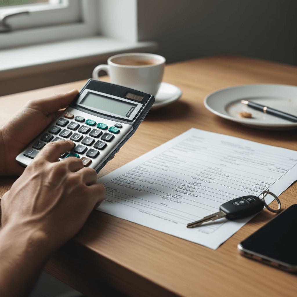 Calculator next to car repair quote deciding repair or scrap