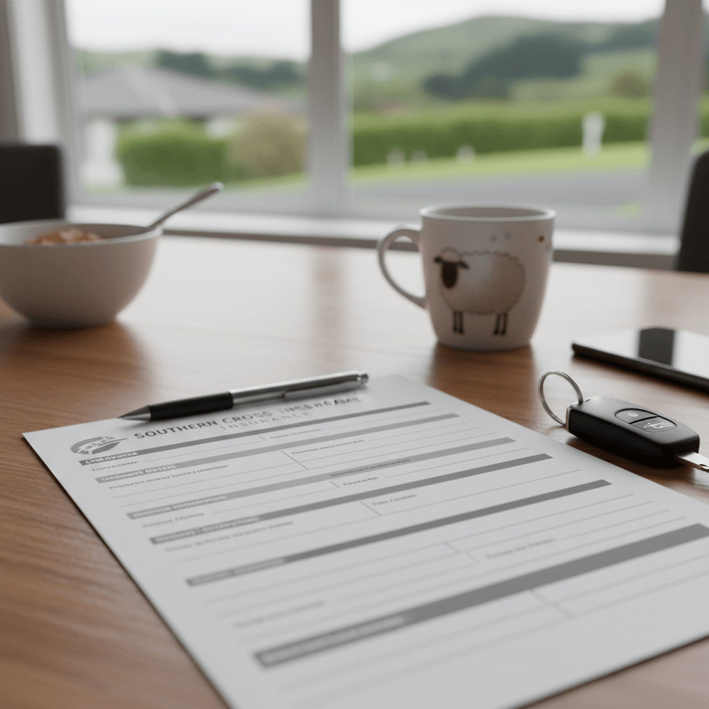 Insurance claim form and car keys on table