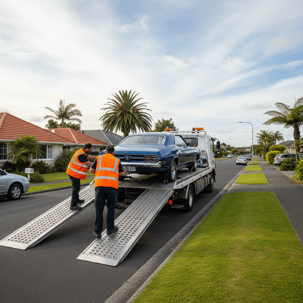 Professional car collection team at work in Porirua
